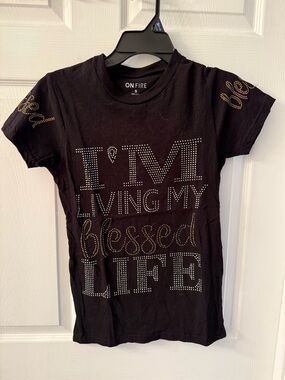 On Fire Ladies Black "I'm Living My Blessed Life" Rhinestone Tee
